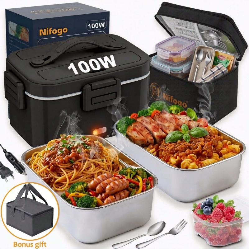 Food Storage Box Stainless Steel - Lonchera Eléctrica de 100W, Calentador de