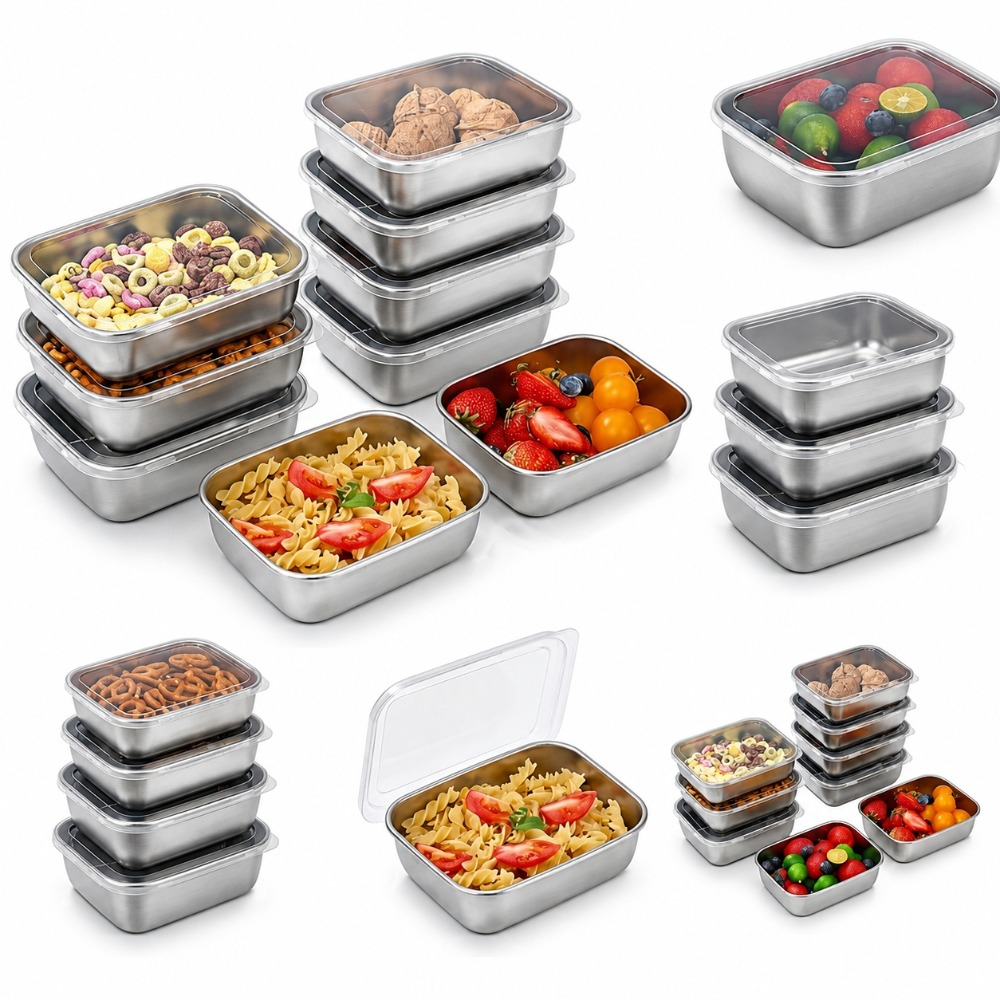 Food Storage Box Stainless Steel - Juego de 6 Recipientes Herméticos de