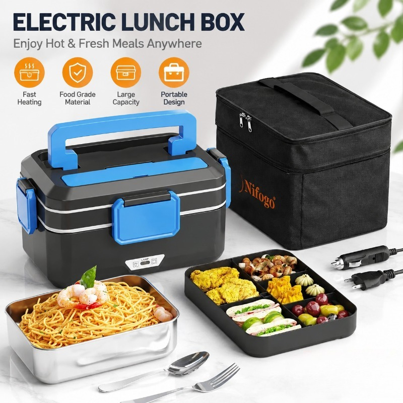 Food Storage Box Stainless Steel - Lonchera eléctrica con calefacción de doble