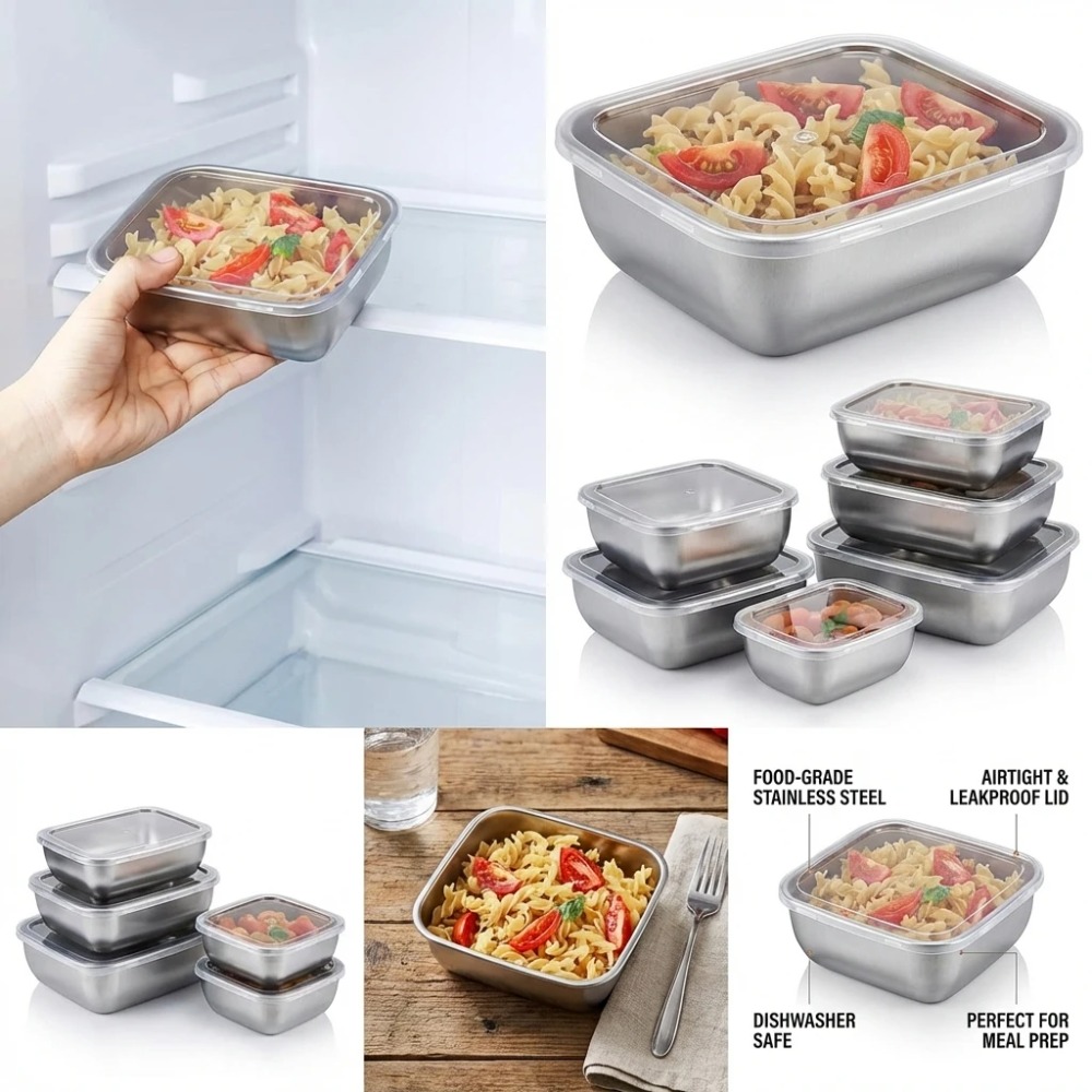 Juego de 6 Recipientes Herméti - Food Storage Box Stainless Steel reseña y precio