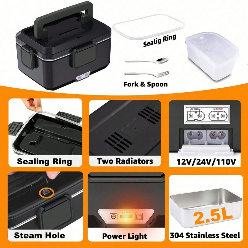 Lonchera eléctrica con calefac - Food Storage Box Stainless Steel reseña y precio